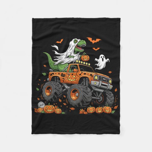Dinosaur T-rex Riding Monster Truck Halloween Männ Fleecedecke (Vorderseite)