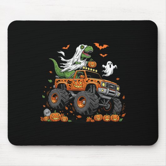 Dinosaur T-rex Riding Monster Truck Halloween Männ Mousepad (Vorne)