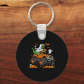 Dinosaur T-rex Riding Monster Truck Halloween Men Schlüsselanhänger (Vorderseite)