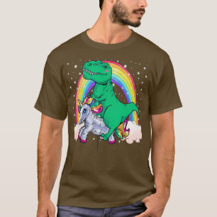 Dinosaur T Rex Riding Unicorn Ballon Rainbow T-Shirt