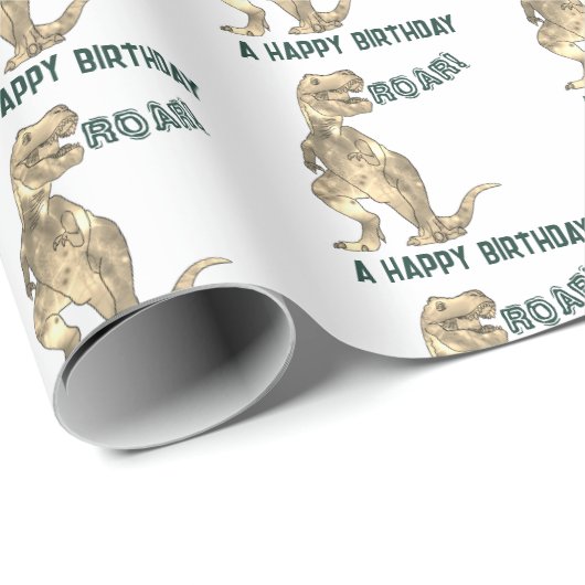 Dinosaur T-Rex Roar Happy Birthday Pattern Geschenkpapier (Rolleneckpunkt)