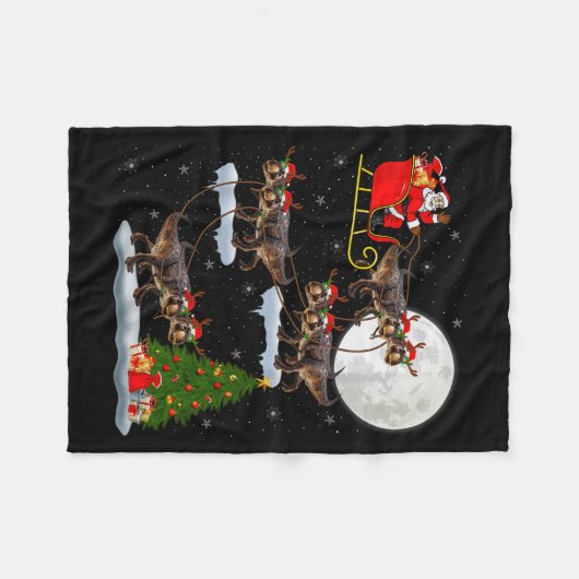 Dinosaur T-rex Santa Sleigh Flying Funny Magical C Fleecedecke (Vorderseite (Horizontal))