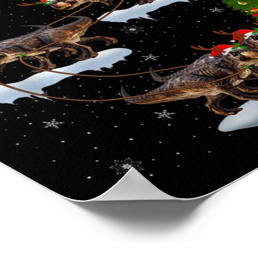 Dinosaur T-rex Santa Sleigh Flying Funny Magical C Poster (Ecke)