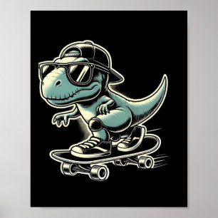 Dinosaur T Rex Skateboard fahren Lustig Retro Skat Poster
