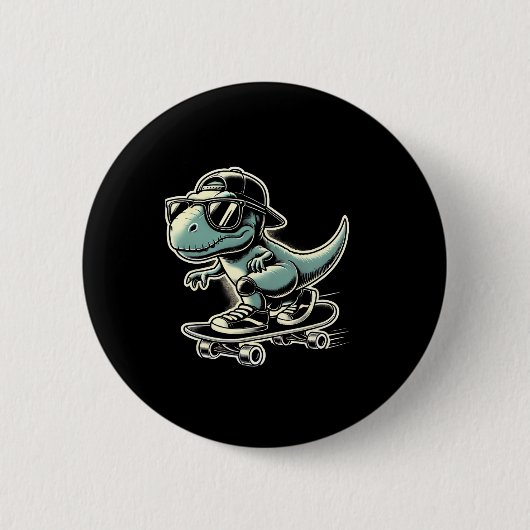 Dinosaur T Rex Skateboarden Lustiges Retro Skaten Button (Vorderseite)