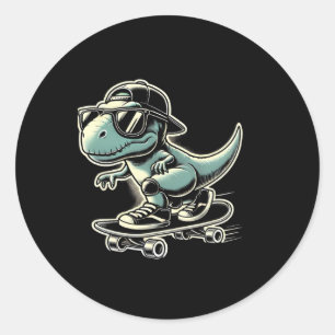 Dinosaur T Rex Skateboarden Lustiges Retro Skaten  Runder Aufkleber
