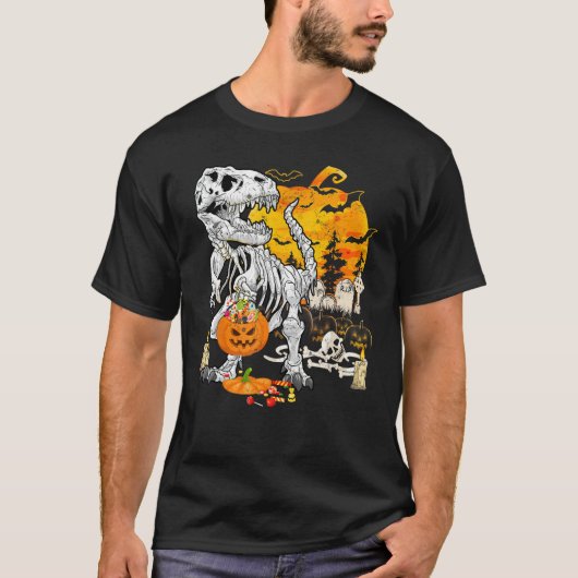 Dinosaur T Rex Skeleton Pumpkin Funny Halloween Co T-Shirt (Vorderseite)