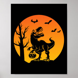 Dinosaur T Rex Skeleton Pumpkin mit Moon Bulldog Poster