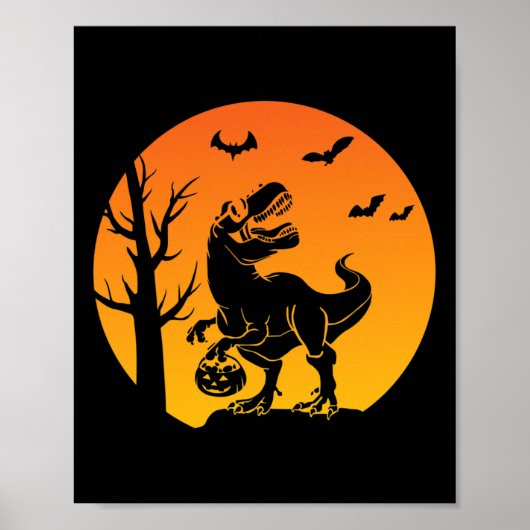 Dinosaur T Rex Skeleton Pumpkin mit Moon Bulldog Poster (Vorne)