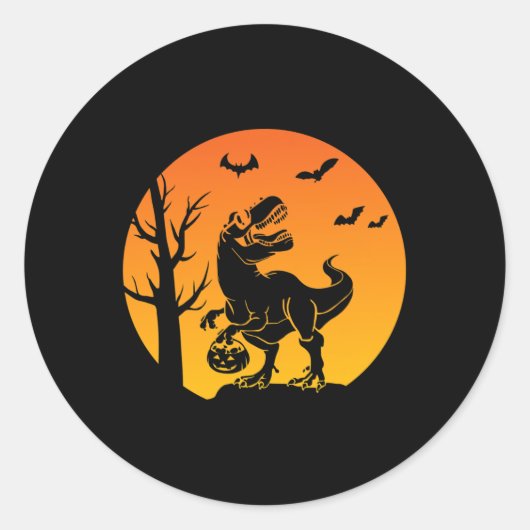 Dinosaur T Rex Skeleton Pumpkin mit Moon Bulldog Runder Aufkleber (Vorderseite)