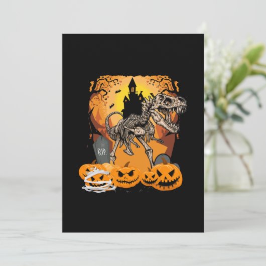 Dinosaur T-rex Skeleton Pumpkin With Moon Save The Date (Stehend Vorderseite)