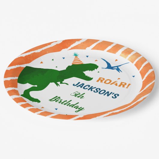 Dinosaur T-rex T Rex Birthday Party Paper Teller (Schrägansicht)