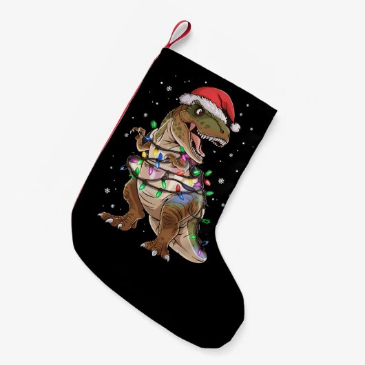 Dinosaur T-rex Tree Christmas Sweater Xmas Dino Kleiner Weihnachtsstrumpf (Vorderansicht (hängend))