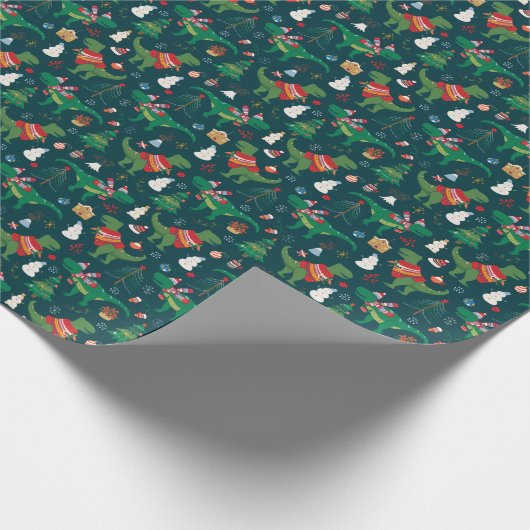 Dinosaur T-Rex: Weihnachten Neues Jahr. Geschenkpapier (Ecke)