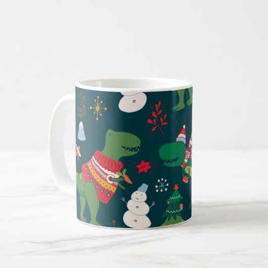 Dinosaur T-Rex: Weihnachten Neues Jahr. Kaffeetasse (Vorderseite Links)