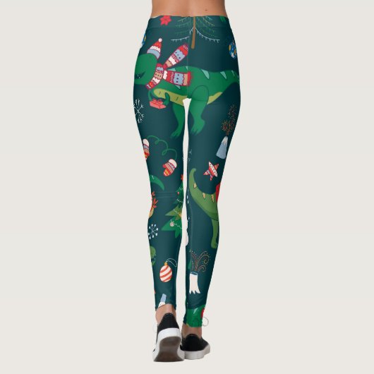 Dinosaur T-Rex: Weihnachten Neues Jahr. Leggings (Rückseite)