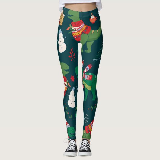 Dinosaur T-Rex: Weihnachten Neues Jahr. Leggings (Vorderseite)