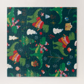 Dinosaur T-Rex: Weihnachten Neues Jahr. Puzzle (Horizontal)