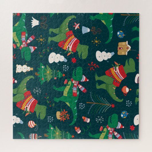 Dinosaur T-Rex: Weihnachten Neues Jahr. Puzzle (Horizontal)