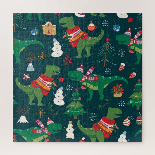 Dinosaur T-Rex: Weihnachten Neues Jahr. Puzzle (Vertikal)
