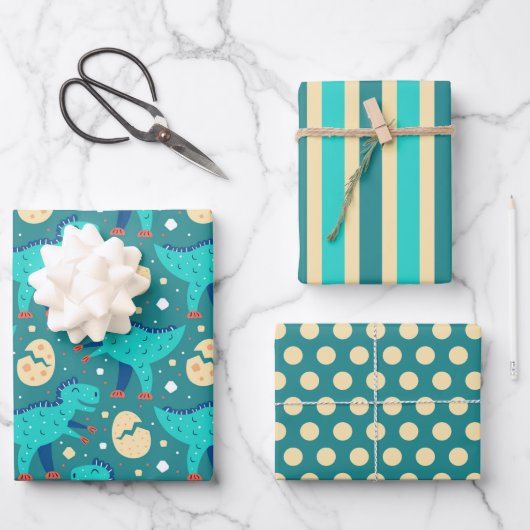 Dinosaur T-Rex Wrapping Paper Set Geschenkpapier Set (Vorderseite)