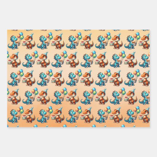 Dinosaur T-rex zum Thema Personalisierter Geburtst Geschenkpapier Set (Vorderseite 3)