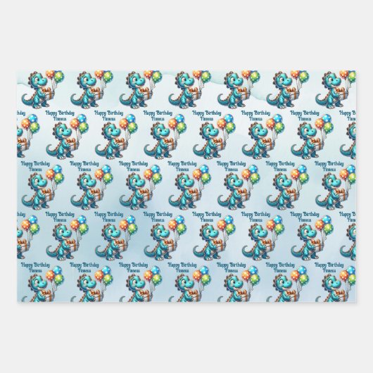 Dinosaur T-rex zum Thema Personalisierter Geburtst Geschenkpapier Set (Vorderseite 2)