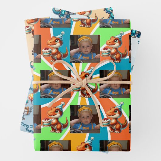 Dinosaur T-rex zum Thema Personalisierter Geburtst Geschenkpapier Set (Beispiel)