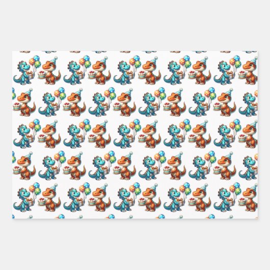 Dinosaur T-rex zum Thema Personalisierter Geburtst Geschenkpapier Set (Vorderseite 3)