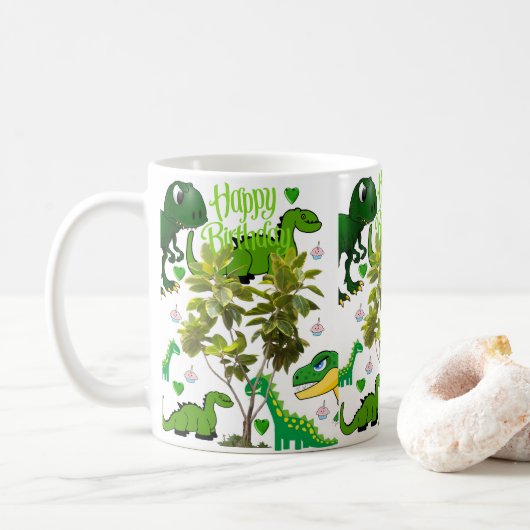 Dinosaur Tasse Glücklich Geburtstagsfeier Tasse (Mit Donut)