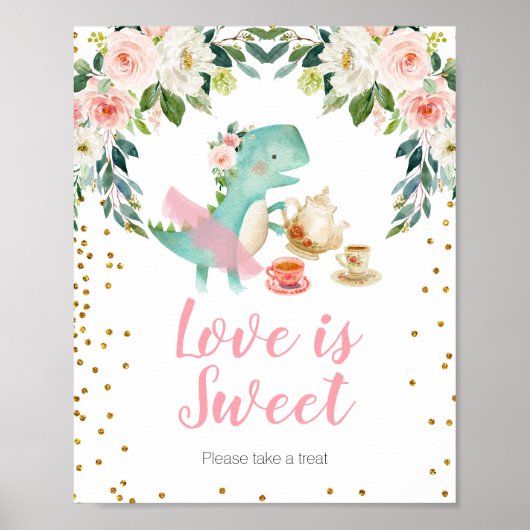 Dinosaur Tea Party Baby Dusche Liebe ist Sweet Poster (Vorne)