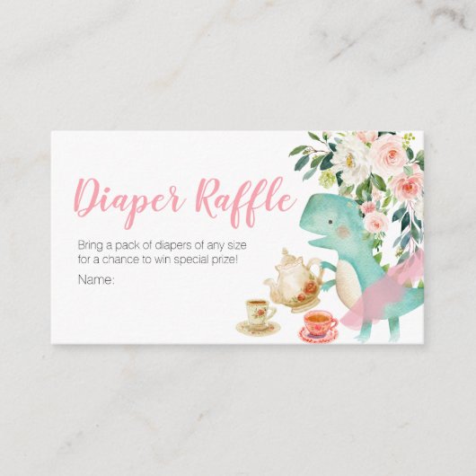 Dinosaur Tea Party Baby Dusche Windpreispreisraffi Begleitkarte (Vorderseite)