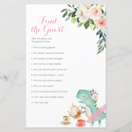 Dinosaur Tea Party Floral Finden Sie das Gastspiel (Vorderseite)