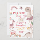 Dinosaur Tea-Rex 3. Girl Birthday Party Einladung (Vorderseite)