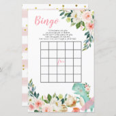 Dinosaur Tee Party Peach Floral Baby Dusche Bingo (Vorne/Hinten)