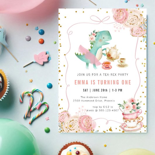 Dinosaur-Teeparty-Geburtstagseinladung Einladung