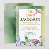 Dinosaur Thema 1. Geburtstag Einladung (Vorne/Hinten)