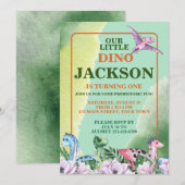 Dinosaur Thema 1. Geburtstag Einladung (Vorne/Hinten)