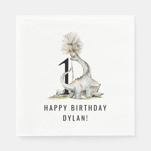 Dinosaur Thema 1. Geburtstag Party Serviette (Vorderseite)