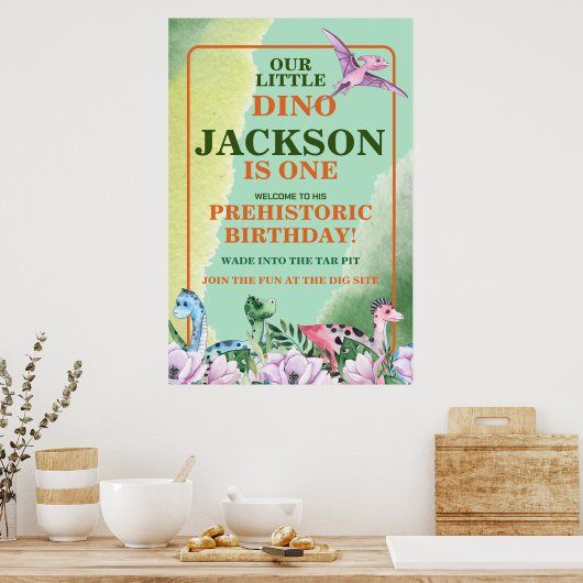 Dinosaur Thema 1. Geburtstag Poster (Küche)