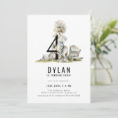 Dinosaur Thema 4. Geburtstag Party Einladung (Stehend Vorderseite)