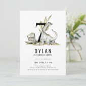 Dinosaur Thema 7. Geburtstagsparty Einladung (Stehend Vorderseite)