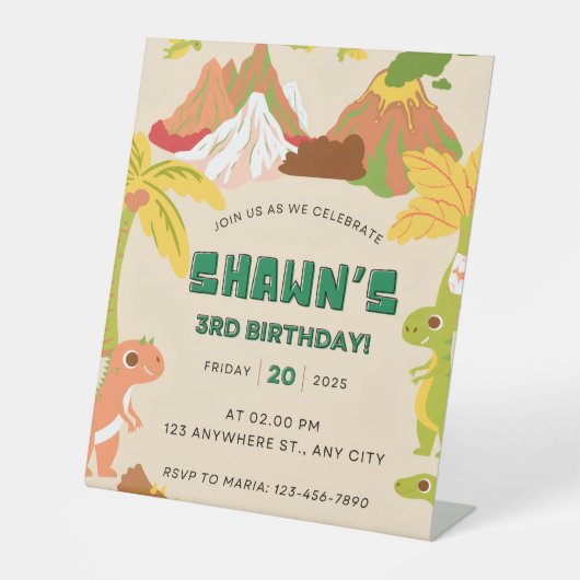 Dinosaur Thema Boy Geburtstagsparty Einladung Sockelschild (Vorderseite)