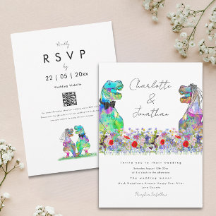 Dinosaur-Thema Farbige Florale Hochzeit Einladung