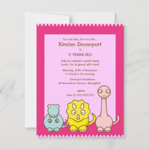 Dinosaur Thema Girl's Geburtstagsparty Einladung