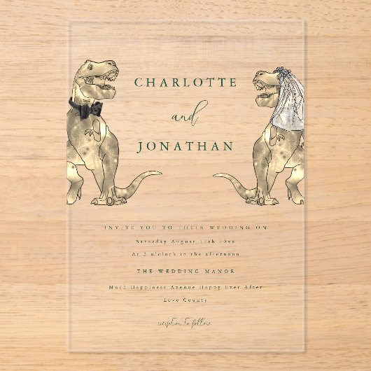 Dinosaur Thema Grüne Hochzeit Acryleinladungen (Vorderseite)