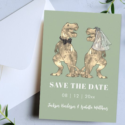 Dinosaur-Thema Hellgrüne Hochzeit Save The Date