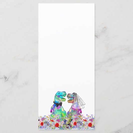Dinosaur Thema Hochzeit farbenfrohe Wildblume Menükarte (Rückseite)