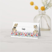 Dinosaur Thema Hochzeit farbenfrohe Wildblume Platzkarte (Vorderseite)