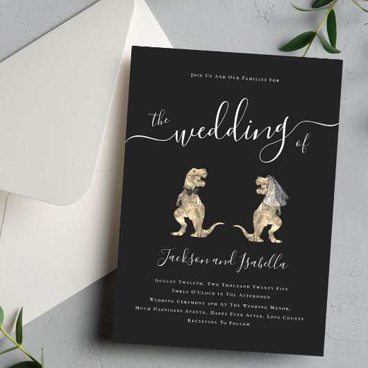 Dinosaur Thema Hochzeit Schwarz-Weiß Einladung